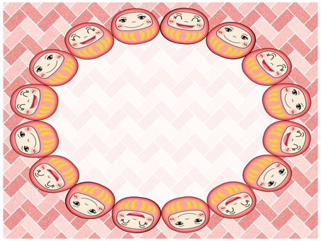 ダルマのフレ−ム ダルマ,だるま,フレ−ム,ポストカード,メッセージカード,楕円形,罫線なし,透け感,かわいい,笑顔のイラスト素材