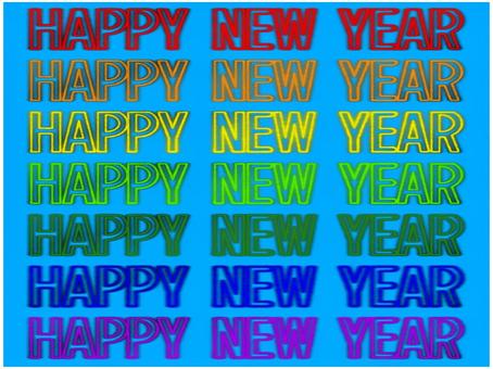 HAPPY NEW YEAR 文字 happynewyear,ハッピーニュ−イヤ−,文字,七色,虹色,レインボー,水色,ポストカード,チラシ,popのイラスト素材
