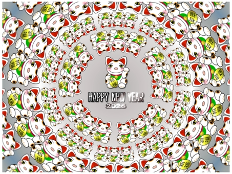 招き猫の年賀状 招き猫,年賀状,ポストカード,柄,パターン,かわいい,笑顔,縁起,招福,銀色のイラスト素材