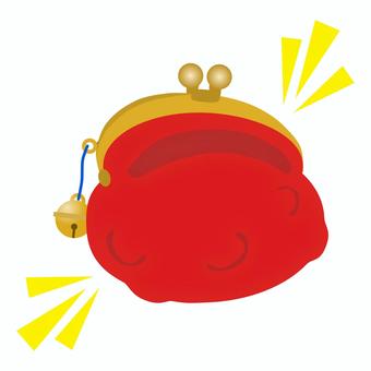 ぎっしり詰まった鈴付き財布 がま口,財布,赤,小銭入れ,お金,鈴,ストラップ,出費,サイフ,貯めるのイラスト素材