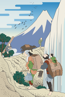 北斎　富嶽三十六景　富士と滝 北斎,江戸時代,家族,富士,滝,運ぶ,富嶽三十六景のイラスト素材
