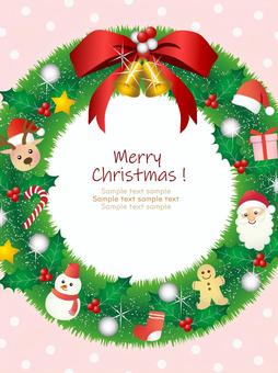 クリスマスリースのフレーム、背景02 クリスマスリース,クリスマス,フレーム,背景,リース,飾り,オーナメント,かわいい,キラキラ,サンタクロースのイラスト素材