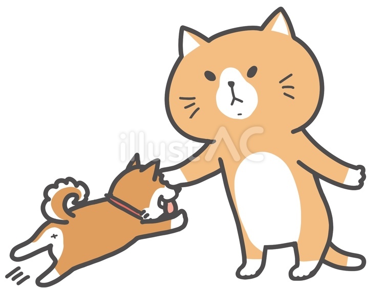 動物　飛びつく犬と止める猫（待て） 犬,猫,ジャンプのイラスト素材