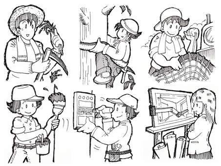 学級通信用イラスト（職業）0027 キャリア教育,職業,仕事,中学校,総合,男性,女性,農業,林業,漁業のイラスト素材