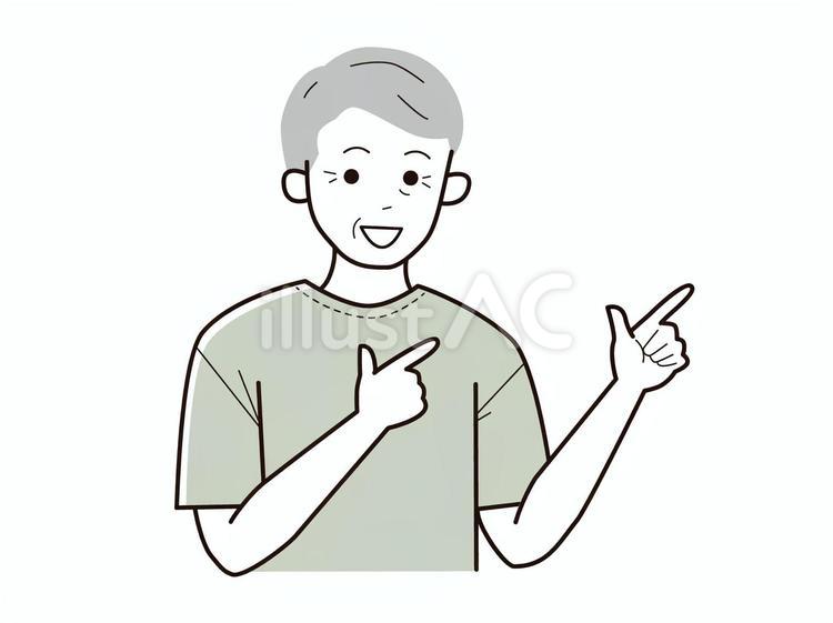 両手で指差しアピールのシニア男性／カラー シニア,上半身,半袖のイラスト素材