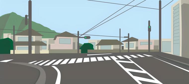 道路　 道路,車道,交通,地方,風景,電柱,建物,民家,車線のイラスト素材