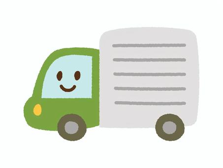 くるま_顔あり手描き_トラック 車,トラック,自動車,乗り物,大型,流通,配送,かわいい,シンプル,手描きのイラスト素材