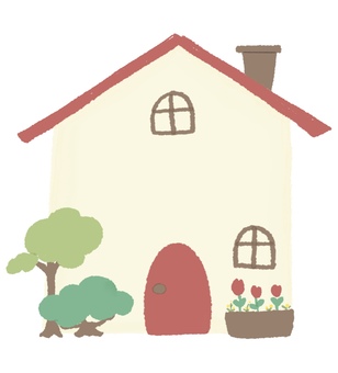 赤い三角屋根の家 家,住宅,手描き,ゆるい,ラフ,かわいい,カラフル,シンプル,北欧風,生活のイラスト素材
