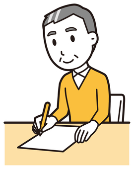 ニット中年男性(黄)-545-全身  ニット中年男性(黄)-545-全身 書く,おじさん,男性,中年,お父さん,パパ,シニア,ミドルエイジ,人物,かわいいのイラスト素材