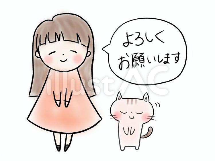 お願いする女の子と猫 女の子,猫,お願いのイラスト素材
