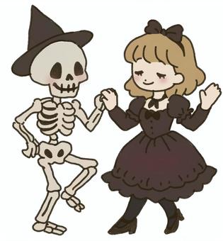 骸骨とダンス ハロウィン,骸骨,スカル,ドクロ,ダンス,人物,ドレス,ゴスロリ,リボン,女の子のイラスト素材