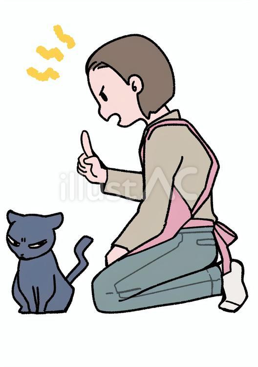叱られてぶすくれる猫 飼い猫,女性,飼い主のイラスト素材
