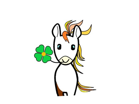 四つ葉のクローバーをくわえた可愛い馬 馬,可愛い,顔,四つ葉,クローバー,くわえる,楽しい,お洒落,正面,笑顔のイラスト素材