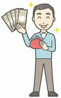  ニット中年男性-209-全身 財布,おじさん,男性,中年,お父さん,パパ,シニア,ミドルエイジ,人物,かわいいのイラスト素材