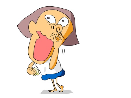 ほじほじ　おかっぱ 鼻,ほじる,鼻くそ,おかっぱ,女の子のイラスト素材