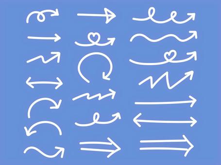 シンプル手描き矢印アイコンセット 白 手書き,矢印,シンプル,白,アイコン,線画,イラスト,素材,セット,記号のイラスト素材