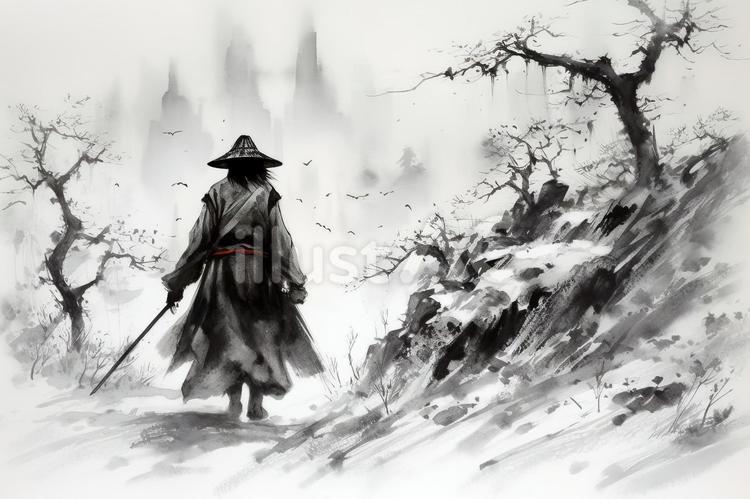 刀を持って歩く侍 侍,武士,男性のイラスト素材