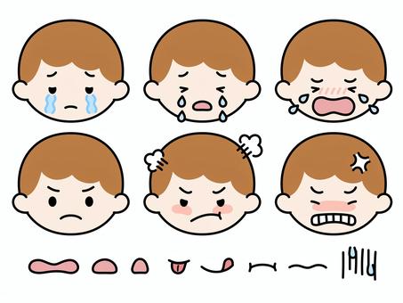 男の子の顔と口のパーツ