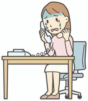  ロングヘア女性-177-全身 電話,泣く,女性,女の子,人物,かわいい,涙,心配,不安,怖いのイラスト素材