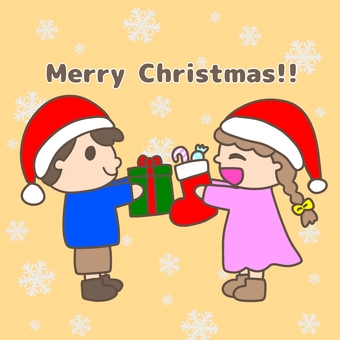 クリスマスプレゼント交換をする子どもたち クリスマスプレゼント交換をする子どもたち クリスマス,クリスマスプレゼント,交換,子ども,女の子,男の子,サンタの帽子,雪の結晶,文字入り,手書きのイラスト素材