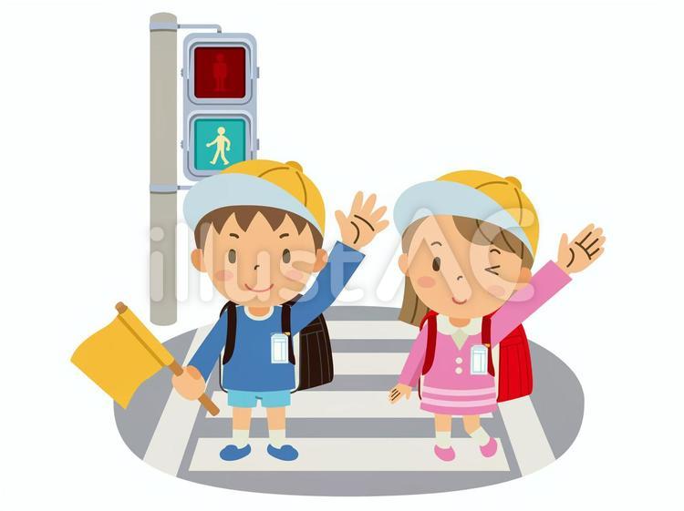 横断歩道を渡る小学生 横断歩道,小学生,青信号のイラスト素材