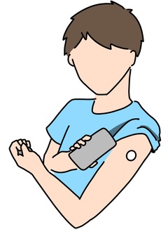 持続自己血糖測定器を使う男性　カラー 持続自己血糖測定器,男性,糖尿病,自己管理,患者,カラーのイラスト素材
