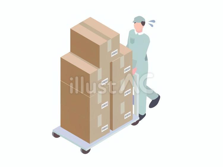 荷台で荷物を運ぶ作業員のアイソメ アイソメ,おしゃれ,男性のイラスト素材