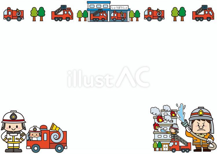 消防車  フレーム 消防車,乗り物,消防士のイラスト素材