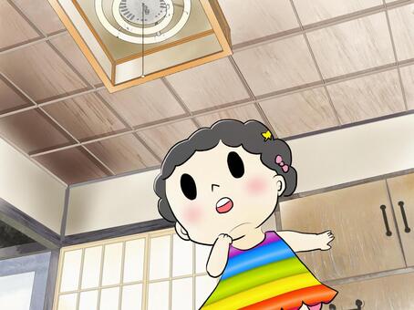 和室の天井を見上げる女の子透過分背景なし 女の子,子供,和室,天井,見上げるのイラスト素材