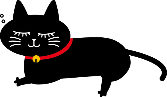 黒猫眠たい　 黒猫,眠たい,寝る,首輪,尻尾,かわいい,デフォルメ,シンプルのイラスト素材