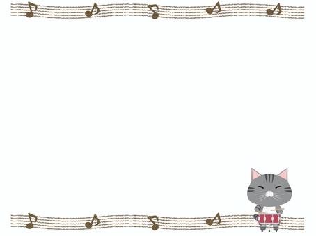 小太鼓を叩くさばとら猫（フレーム） 小太鼓,猫,さばとら,動物,かわいい,楽器,太鼓,フレームのイラスト素材
