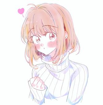 冬の恋する女の子　タートルネックニット 女性,恋,かわいい,恋愛,若い,好き,人物,見つめる,恋心,冬のイラスト素材