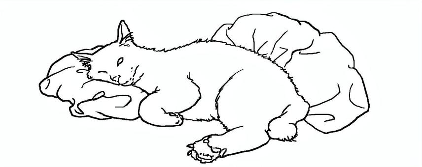 眠る猫 猫,くつろぐ,寝る,線画,ぬり絵,手描き,手書き,シンプル,リアル,モノクロのイラスト素材