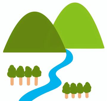 自然の風景 自然,緑,風景,セット,山,川,林,木,シンプル,山間のイラスト素材