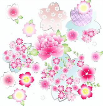 ai Ornate Japanese style button and cherry set, with leaves, pink, light blue, JPG, PNG and AI