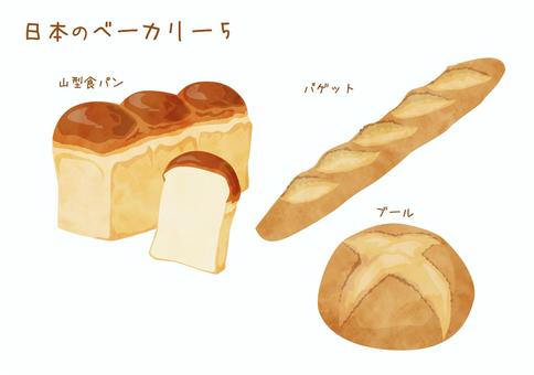 日本のベーカリー5 パン,ベーカリー,パンやさん,食パン,山型食パン,イギリス食パン,フランスパン,バゲット,ブール,食べ物のイラスト素材
