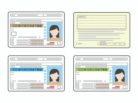 運転免許証 表裏セット 女性 運転免許証,身分証明書,免許証,普通,表,裏,ゴールド,優良,ブルー,グリーンのイラスト素材