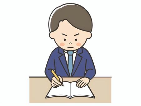 真面目に勉強をするスーツの男性 男性,スーツ,お父さん,教師,講師,先生,勉強,宿題,学習,テストのイラスト素材