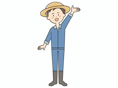 案内する農家の男性 紹介,案内,説明,教える,解説,アドバイス,重要,お知らせ,注目,誘導のイラスト素材
