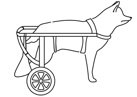 車椅子をつけた中型犬　横線画 車椅子,犬,ペット,補助具,横,線画のイラスト素材