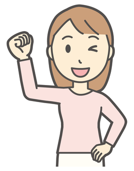  ロングヘア女性-412-バスト ガッツポーズ,女性,女の子,人物,かわいい,応援,喜ぶ,笑顔,表情,感情のイラスト素材