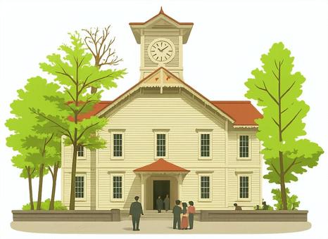 時を刻む街のシンボル 札幌時計台 札幌,時計台,北海道,ランドマーク,観光地,歴史的建造物,建物,建築,時計,塔のイラスト素材