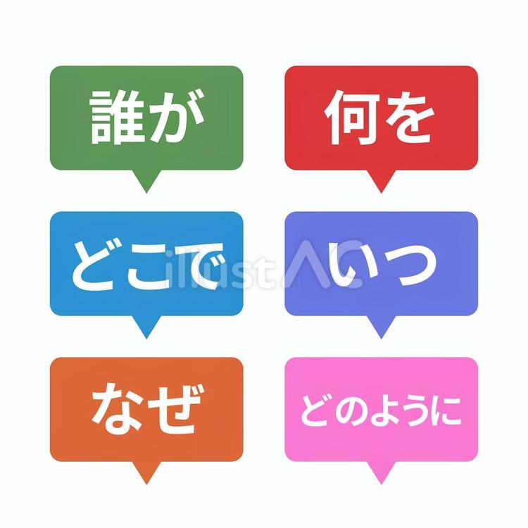 5W1H（日本語） 誰,何,どこのイラスト素材