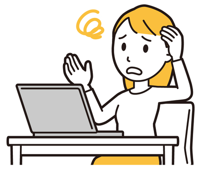  ロングヘア女性(黄)-539-バスト パソコン,困った,女性,女の子,人物,かわいい,悩む,考える,心配,不安のイラスト素材