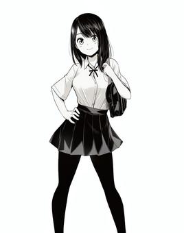 女子高生 女子高生,女の子,人物,制服,カッターシャツ,スカート,黒髪,セミロング,タイツ,鞄のイラスト素材