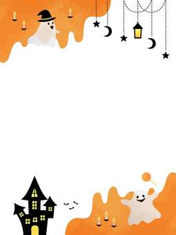 ハロウィンのイラスト背景09 ハロウィン,秋,お化け,家,ろうそく,キャンディ,飴,コウモリ,ランタン,星のイラスト素材