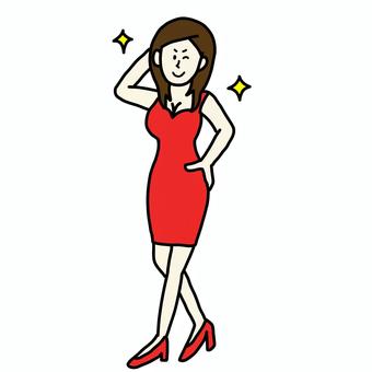 スタイルのいい女性 スタイルのいい女性 女性,人物,シンプル,全身,美人,セクシー,ドレス,キラキラ,ウィンク,美容のイラスト素材