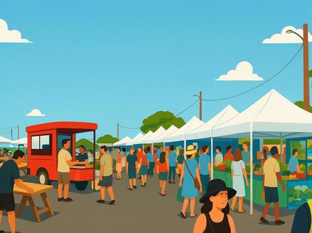 太陽と笑顔、ハワイの賑わい市場 太陽と笑顔、ハワイの賑わい市場 ハワイ,ファーマーズマーケット,市場,マーケット,屋外,青空,賑わい,露店,テント,フードのイラスト素材