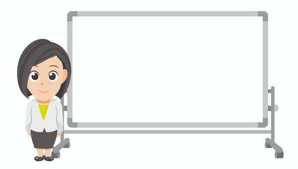 白板傍に立つ年配ビジネス女性のSD② 先生,教師,教員,指導員,スーツ,ビジネス,会社,社会人,ホワイトボード,掲示板のイラスト素材