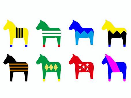 馬・ダーラナホース(カラフル柄) 馬,ダーラナホース,シルエット,干支,2026年,1月,午年,動物,シンプル,北欧のイラスト素材